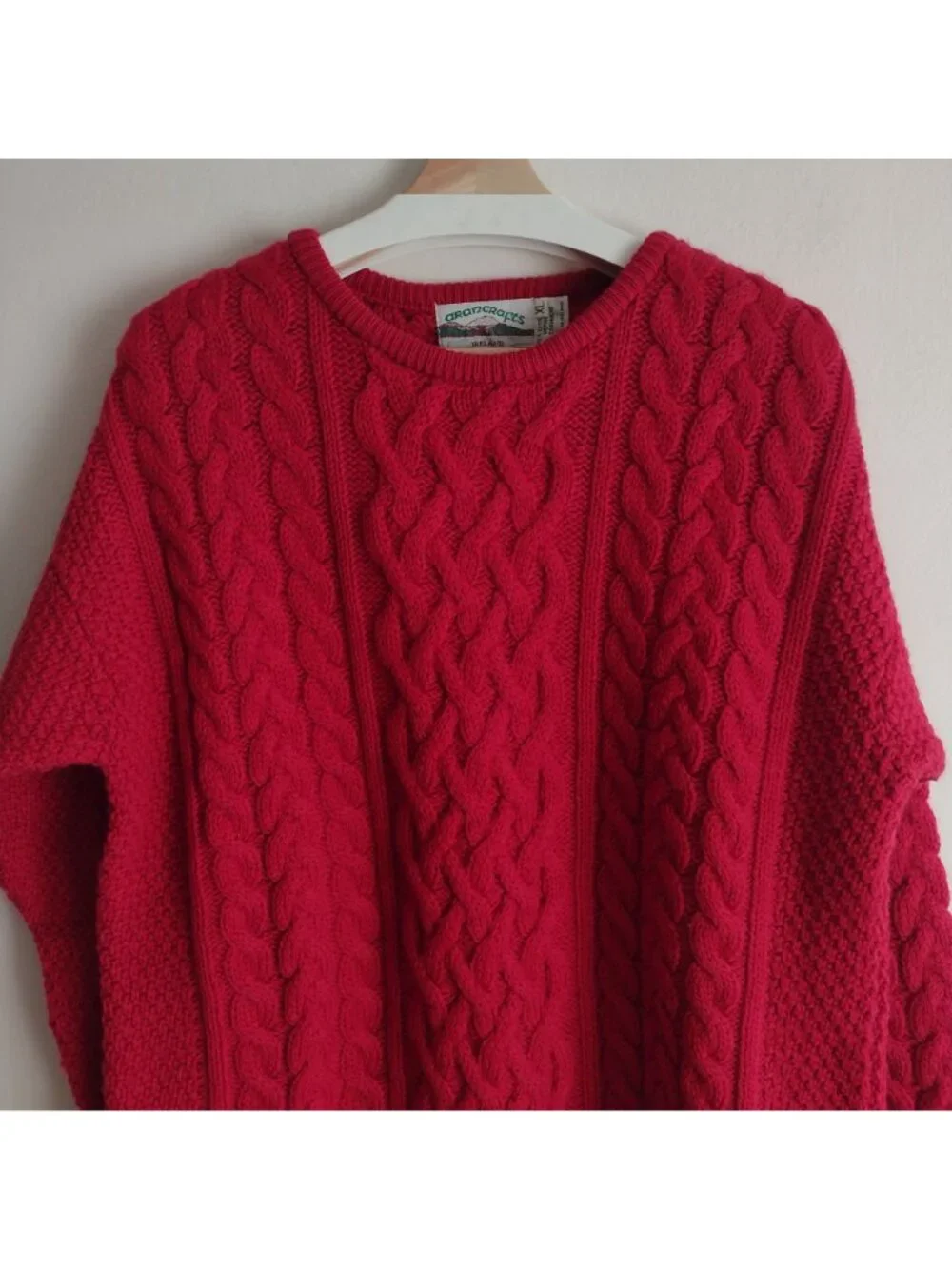 Aran Crafts Red Sweater XL NEW Wool Cashmere Cable Knit Fisherman Pullover NWT